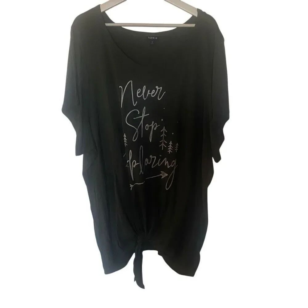 Torrid green short sleeve size 5XL Never stop exploring tie bottom